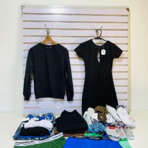 Lote x34 prendas varias: vestidos, boxers, pantuflas y más