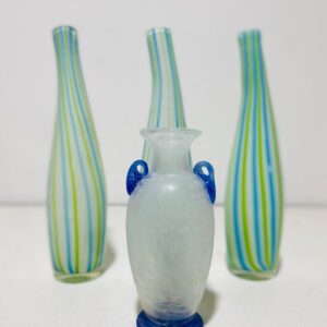 Lote x3 floreros de cristal de murano + 1 florero de cristal, blanco y azul