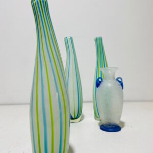 Lote x3 floreros de cristal de murano + 1 florero de cristal, blanco y azul