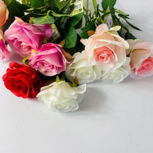 Lote x12 flores artificiales: rojo, blanco y rosa