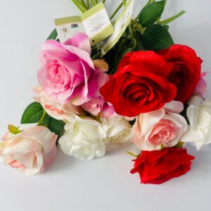 Lote x12 flores artificiales: rojo, blanco y rosa