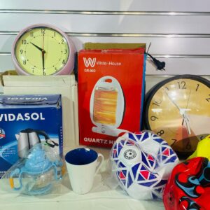 Lote x11 artículos bazar: reloj, jarra, pelotas, vasos y otros