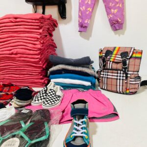 Lote x50 artículos: mochilas, buzos, chancletas, championes y otros
