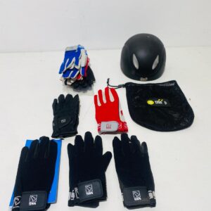 lote x11 artículos para equitación: 10 guantes + casco