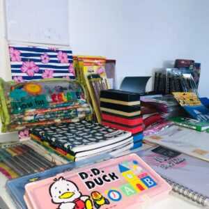 Lote x119 artículos escolares: cuadernos, libretas, lápices, cartucheras, borradores, reglas y otros