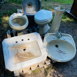 Lote x6 art para baño: piletas, bacha doble en acero inox, sistema, pie y otros.