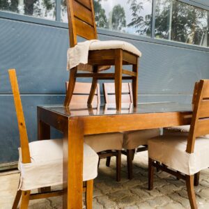 Juego de comedor en madera : mesa con tapa de vidrio + 6 sillas