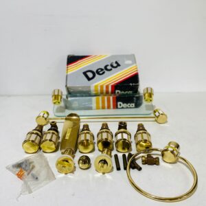 Lote x2 juego de grifería dorado + percheros y estantería de vidrio