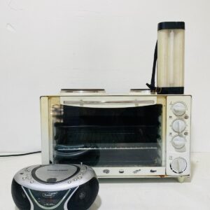 Lote x3 artículos: horno eléctrico, radio y luz de camping