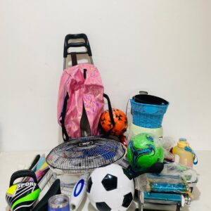 Lote x45 artículos: carros para mandados, pelotas, ventilador, botella y otros