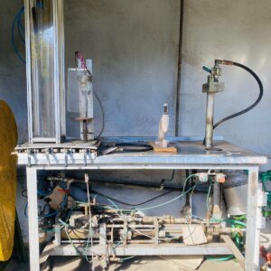 Lote x2 mesas acero inoxidable envasadoras de aerosol + bureta manual