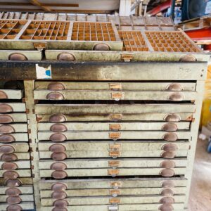 Antiguo ficheros de imprenta en madera