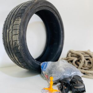Lote cubierta R17, ruedas varias + cuerda 50 m aprox
