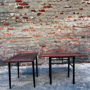 Lote x2 mesas ratonas en hierro con tapa de madera