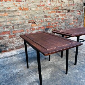 Lote x2 mesas ratonas en hierro con tapa de madera