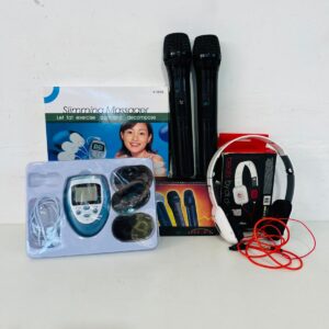 Lote x4: masajeador, auriculares y 2 micrófonos