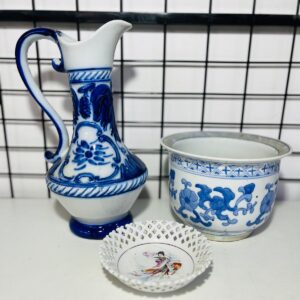 Jarrón + maceta en porcelana china + plato decorativo