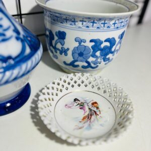Jarrón + maceta en porcelana china + plato decorativo