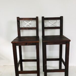 Lote x2 banquetas en madera con detalles en hierro