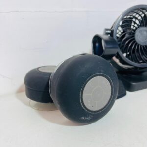 Lote x4: parlantes, ventilador de auto y porta celular