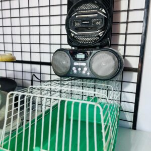 Lote x5: parlante, radio, papelera, jaula y carrito