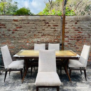 Juego de comedor: mesa en madera y vidrio + 5 sillas
