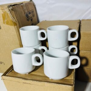 Lote x48 tazas de café de loza blanca (8 cajas)