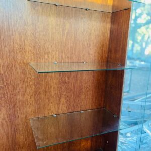Vitrina en madera y vidrio con puerta y estantes en vidrio 2,05x1,20x0,40 m