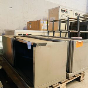 Lote x2 muebles aéreos, puertas corredizas en acero inoxidable 1,40 x 0,44 x 0,50 m de alto