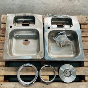 Lote x3: bachas de acero inoxidable y papelera de mesada
